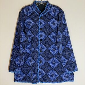 Koos Of Course Coat Womens 1X Blue Geometric Reversible Button Front Jacket
